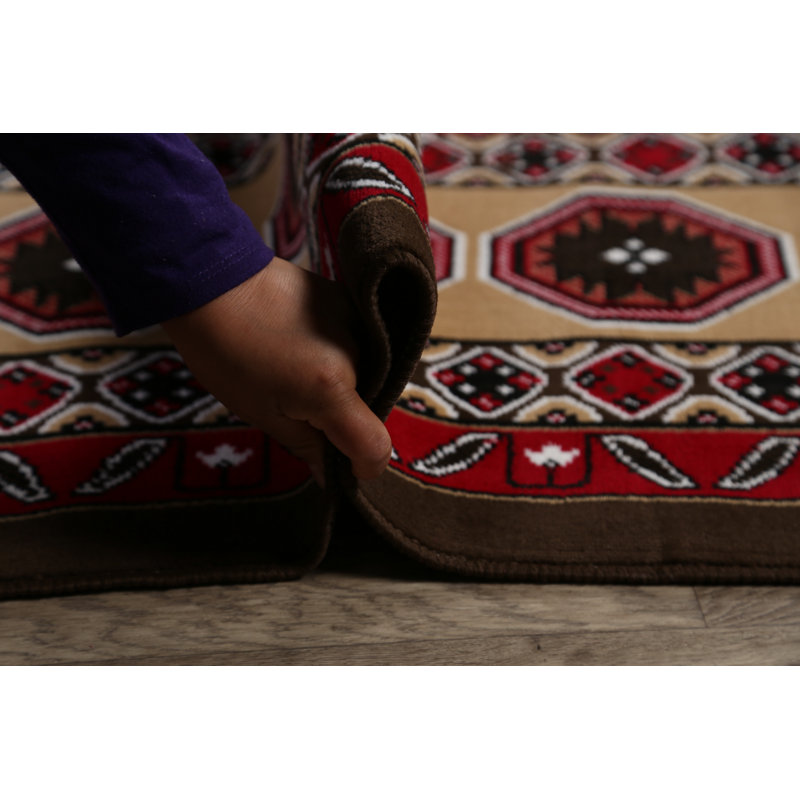 Tapis brun/rouge/beige tissé à la machine
