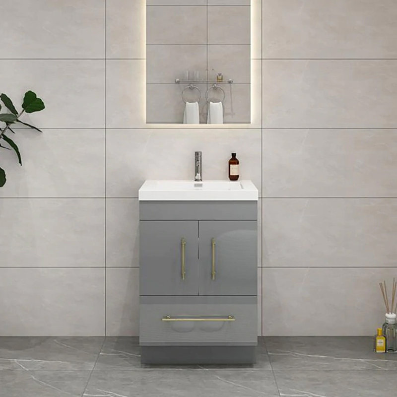 23.62'' Single Bathroom Vanity with Top, Glossy Gray