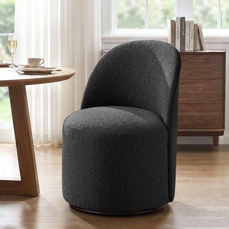 Upholstered Fully Assembled Swivel Dining Chairs (Set Of 2), Boucle Dark Gray