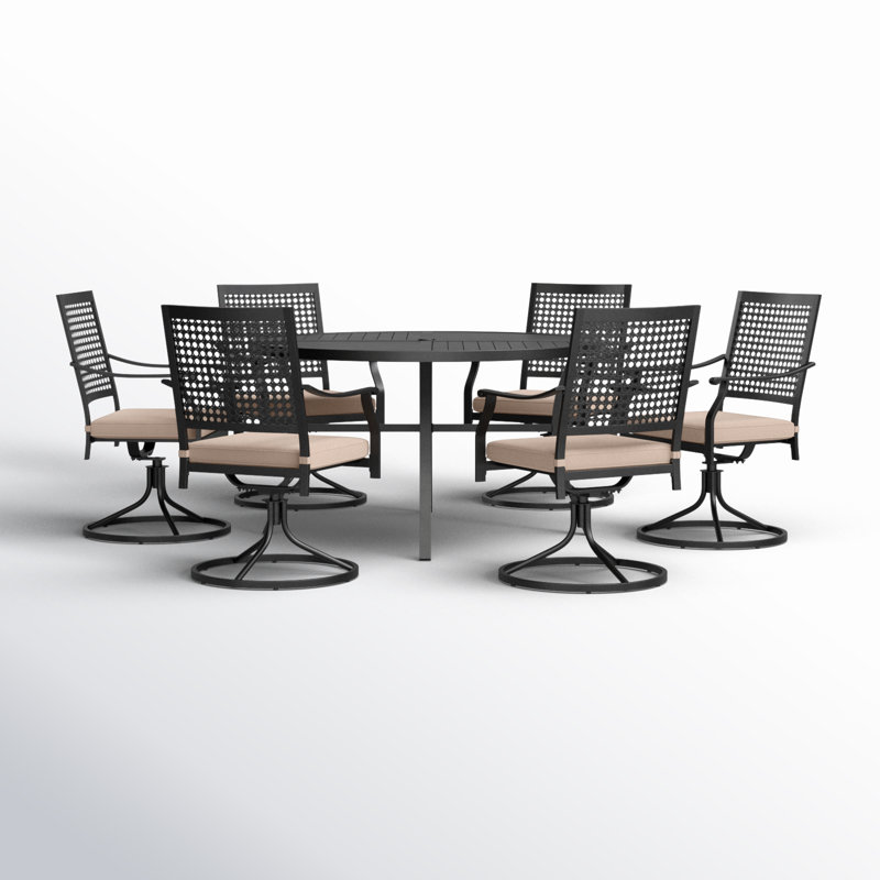 Salem 6-Person Powder Coated Steel Patio Dining Set with Round Table and Cushions