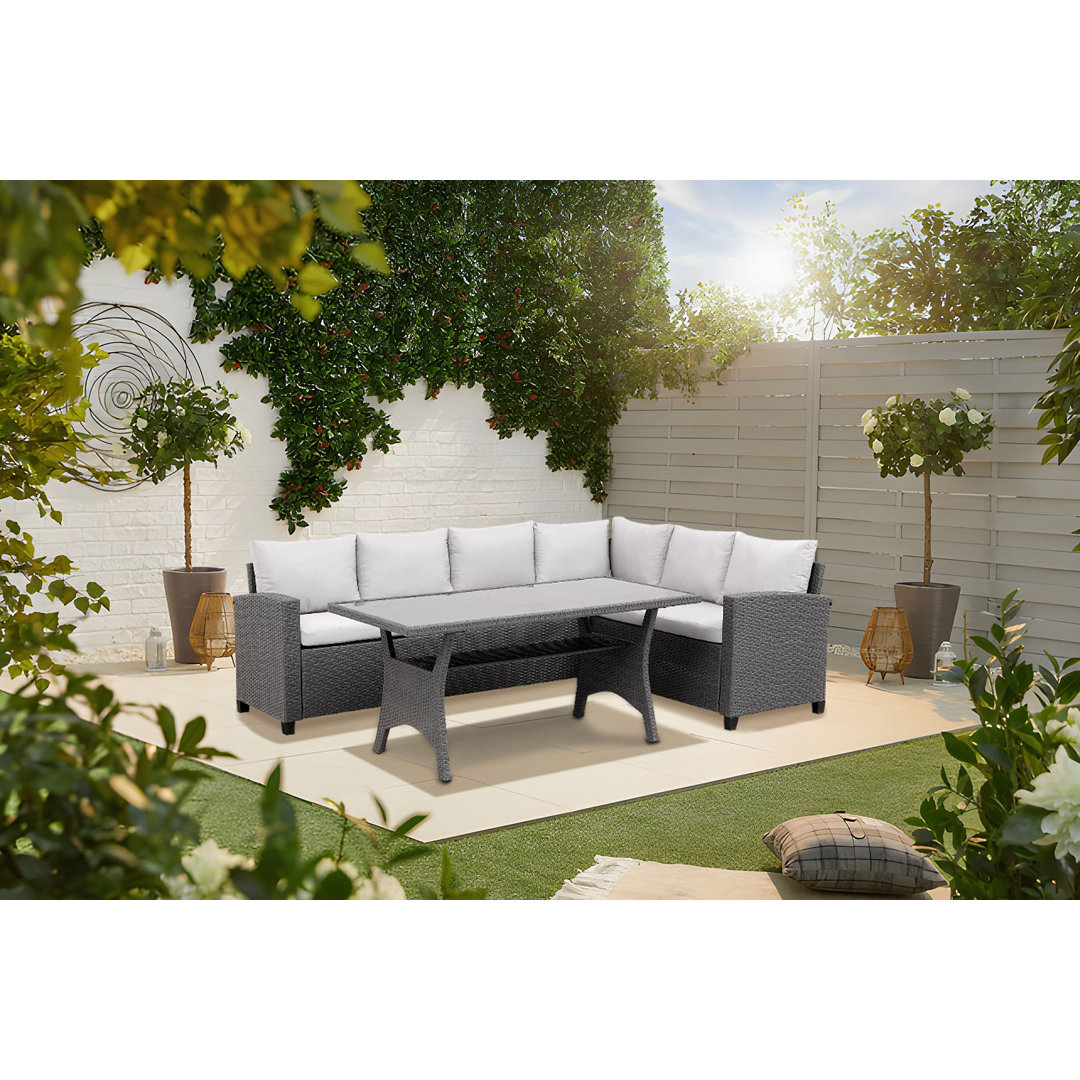 Herlihy Garden Rattan Dining Set with L Shape Sofa Rectangular 6 - Person 144cm Long Dining Set with Cushions