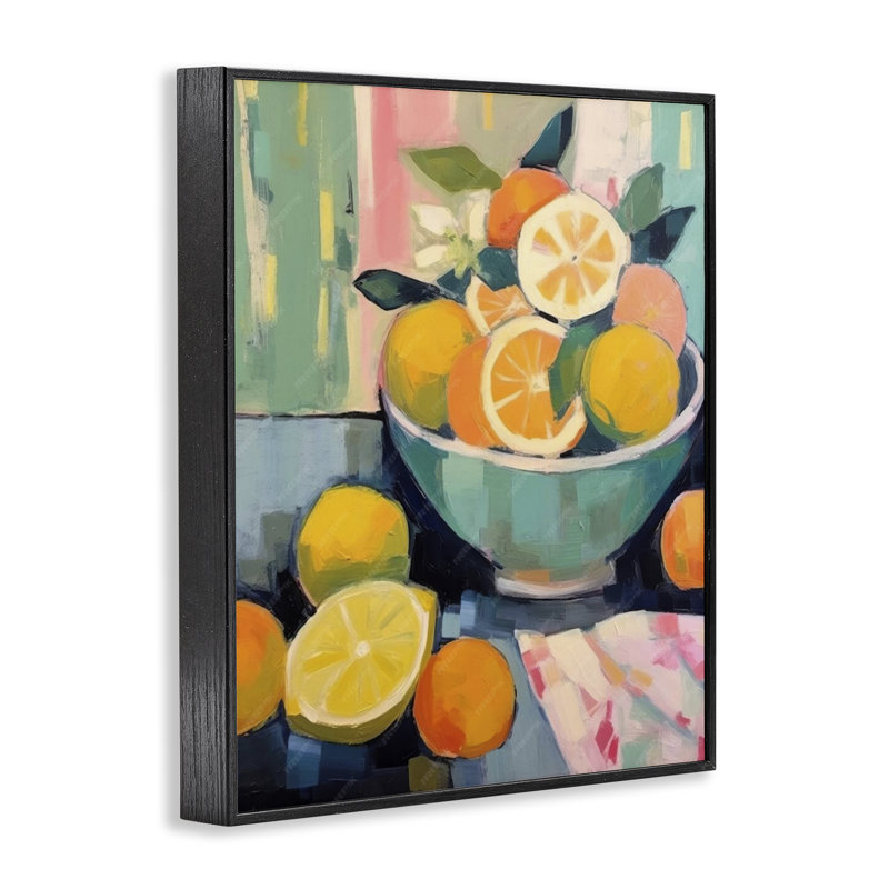  Orange & Lemon Bowl Grey Framed Giclee Art by LSR Design Studio, H 20 po x l 16 po, Giclée encadrée noir minuit