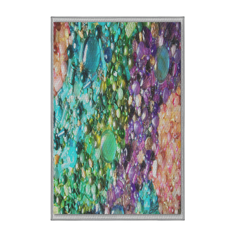 Tapis vert/rose tissé à la machine, Rectangle 8 pi x 12 pi