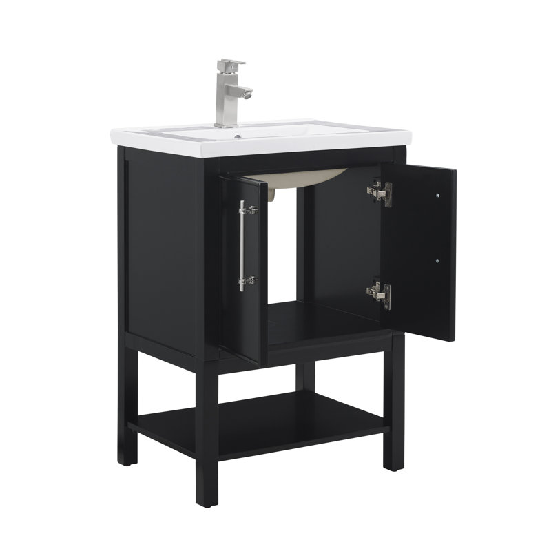 Jewell 24" Single Bathroom Vanity Set, Black/Brushed Nickel