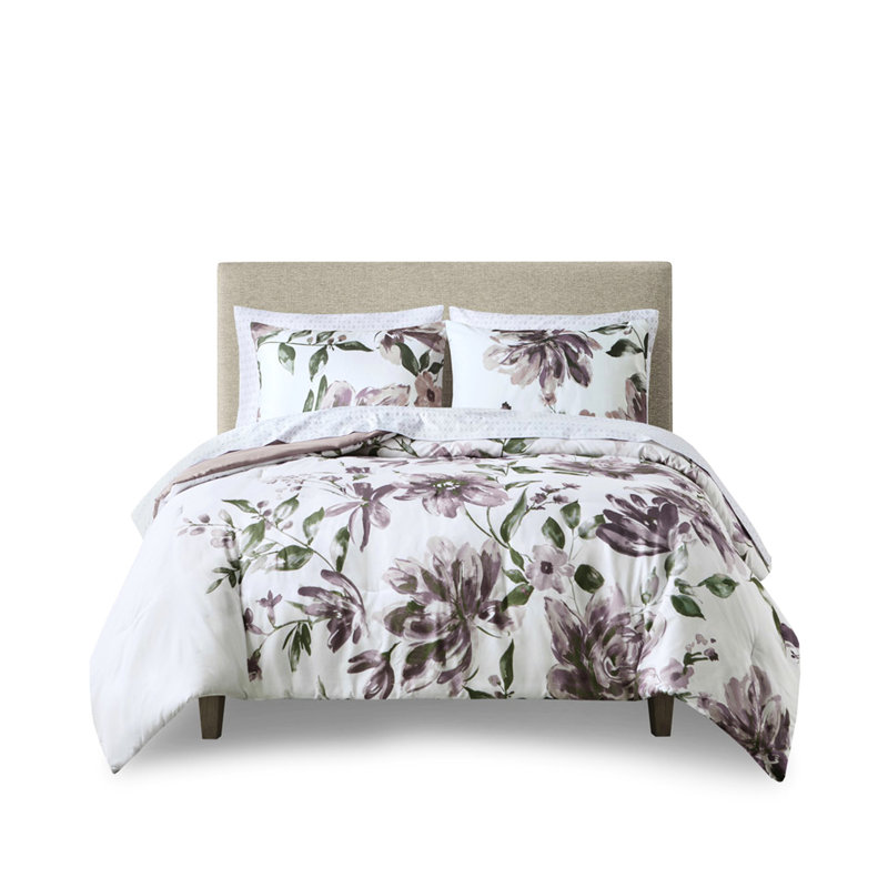 Édredon 100% simple avec taupe et taies décoratives mauves, Édredon simple + 1 taie décorative