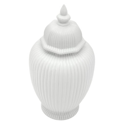 24" Antique White Ridged Temple Jar