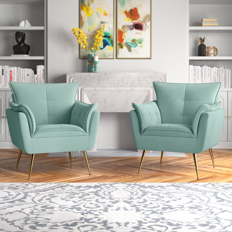 Fauteuil touffeté en polyester de 79,38 cm de large Toulouse, Velours sauge