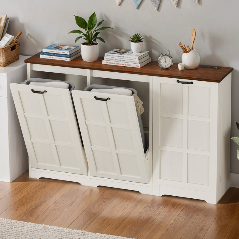 Modern Contemporary Kitchen Cabinet, Multifunction Kitchen Storage, Kitchen Island with 2 Tilt Out Trash Cabinet