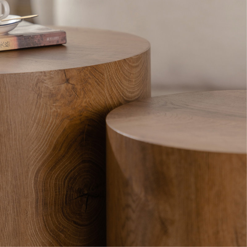 Tables basses gigognes en bois - rondes pour le bureau, Brun, H 15,16 po x l 33,86 po x P 33,86 po