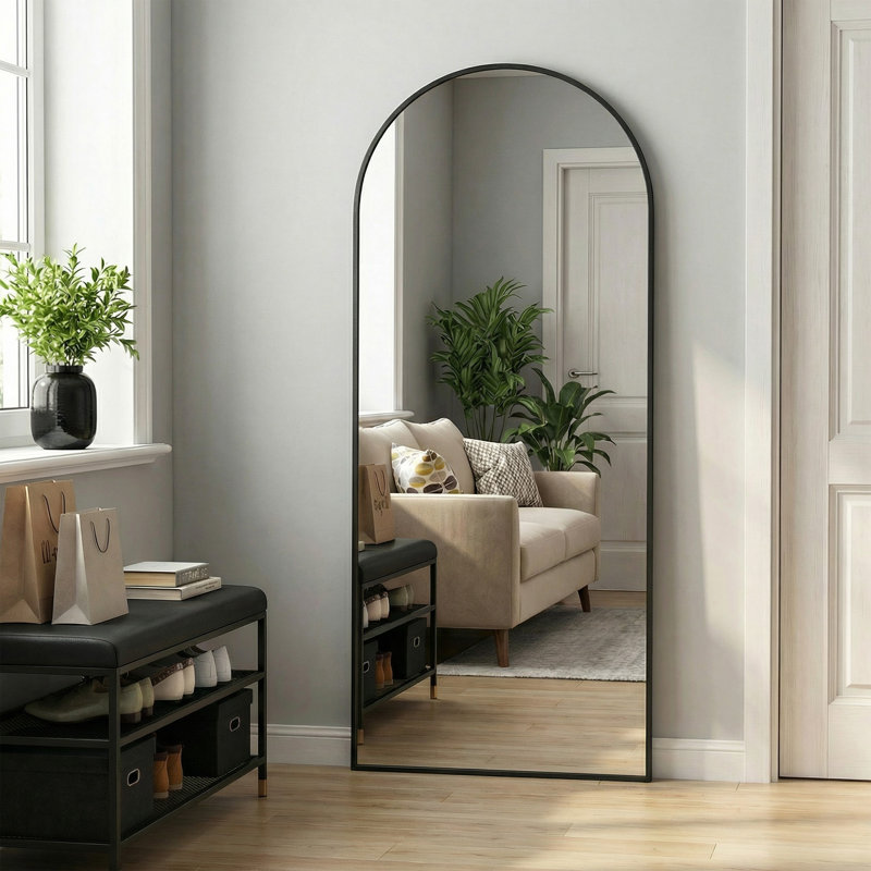 Miroir autoportant en arche mince en alliage d'aluminium noir mat 71 po x 31 po, Black