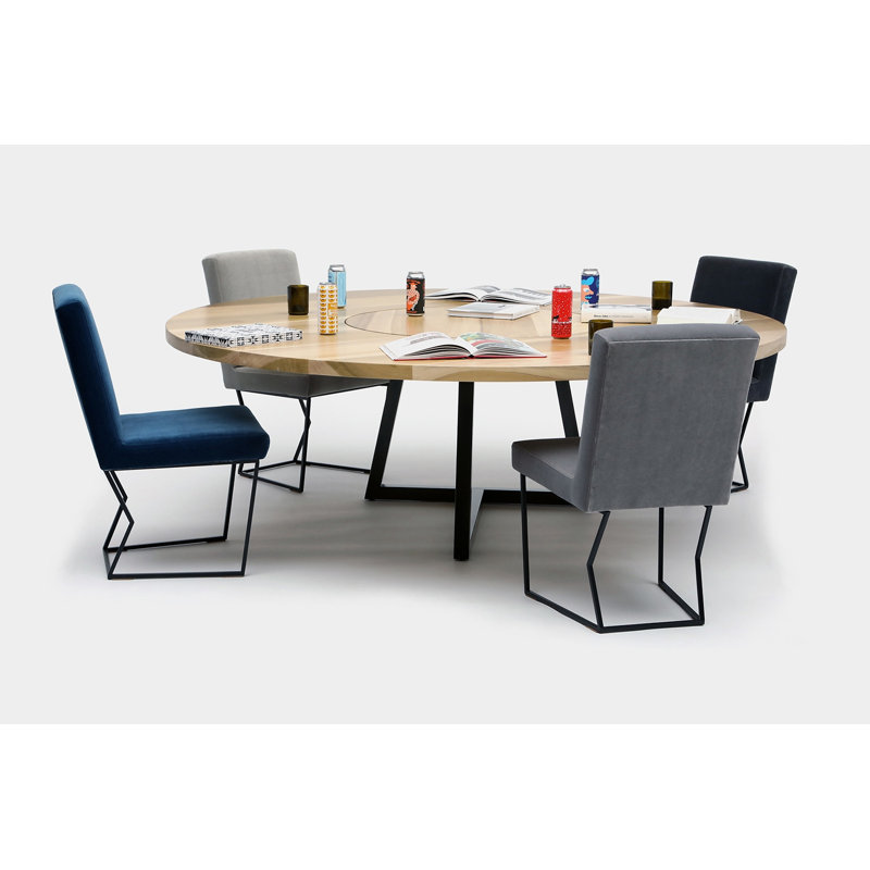 Upholstered Dining Chair, Matte Black, Denim Velvet