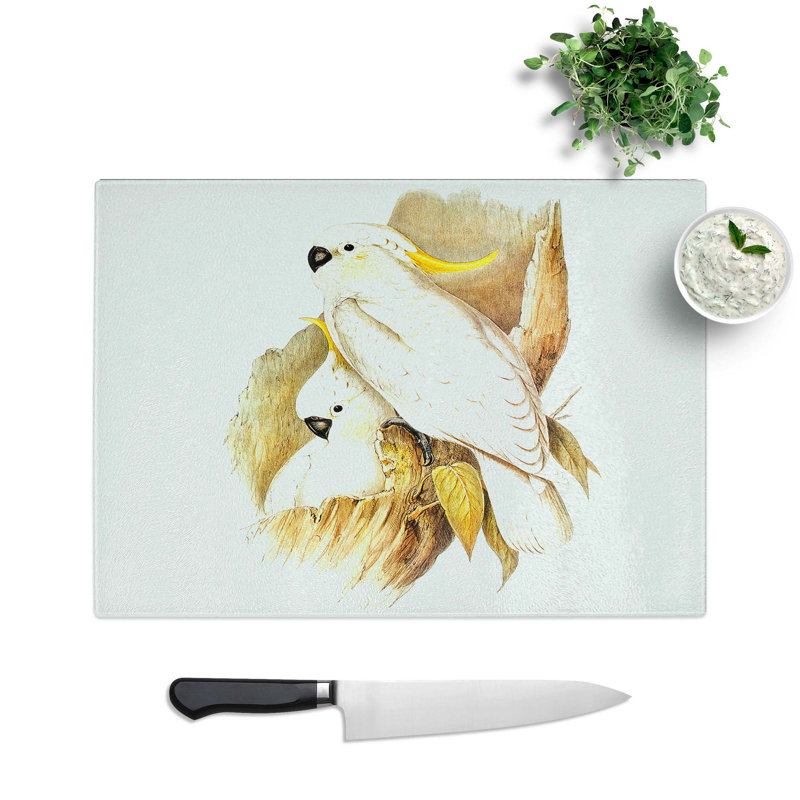Tempered Glass Crested Cockatoos Chopping Board, 28.5 cm W x 20 cm L