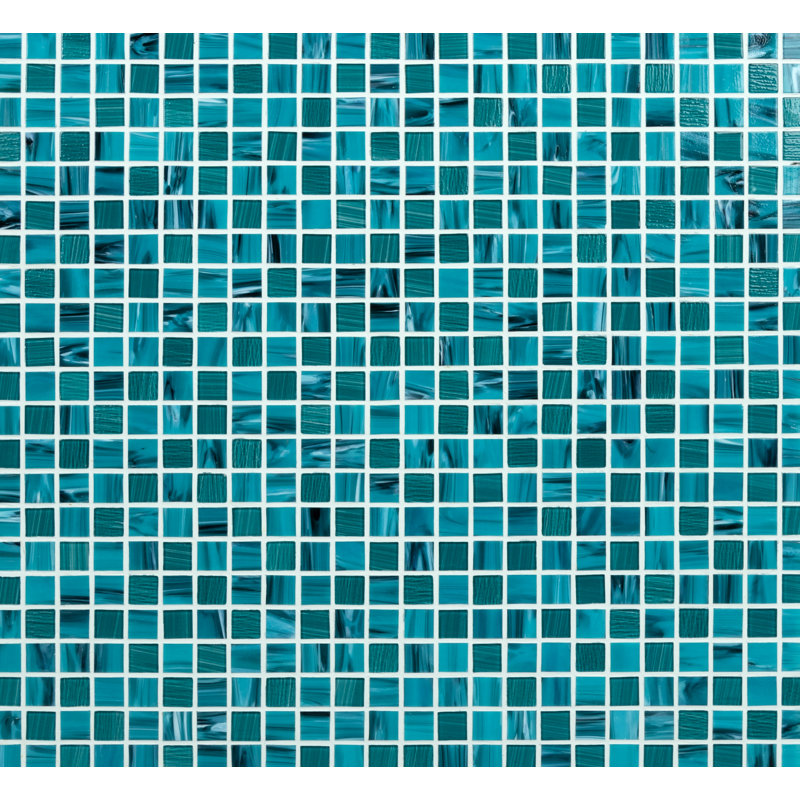 Premium Textured 0.9" X 0.9" Straight Edge Glass Mosaic Tile, Tropical Bay