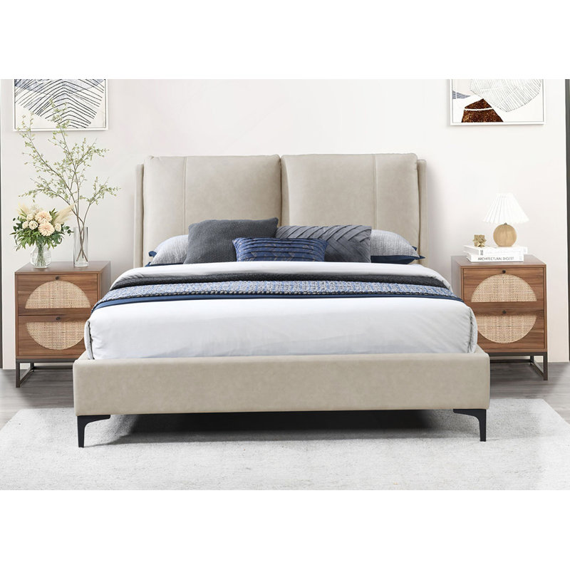 Upholstered Tan King Bed, Tan, King