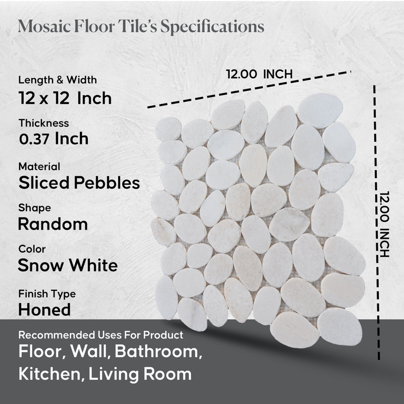 Carreau de mosaïque pour mur et plancher en pierre naturelle Hawaii 12 "x 12", Blanc neige