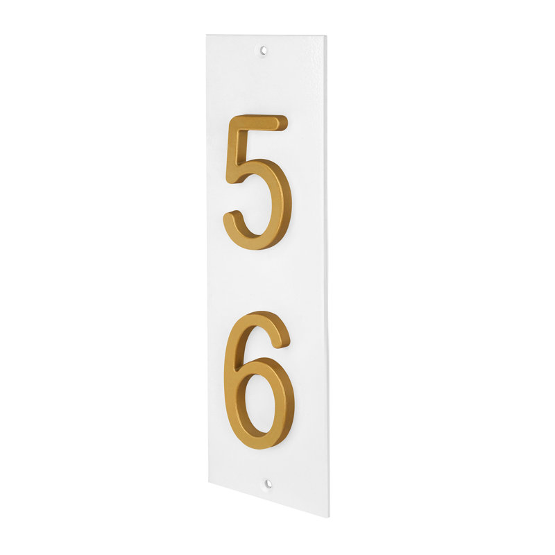 Plaque d'adresse verticale en aluminium Royal Shade, Doré, Oui, Blanc