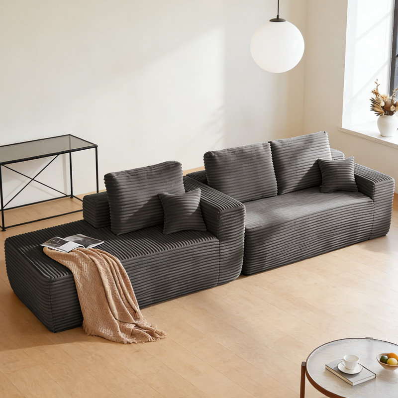 Boneless Corduroy L-Shape Modular Sectional Couch with Chaise - Soft Upholstered, Roomy Deep Seat, No Assembly Required, Timeless Stylish Furniture for Living Room Bedroom Apartment Home Office