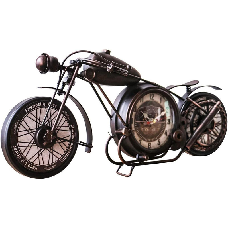 Metal Motorcycle Art Wall Decoration Office Desk Stand Clock