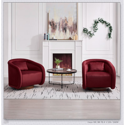 Swivel Accent Chair, 360-Degree Swivel Barrel Chair With Velvet Fabric Upholstery, Comfy Pumpkin-Shaped Swivel Chair For Living Room, Bedroom, Or Office