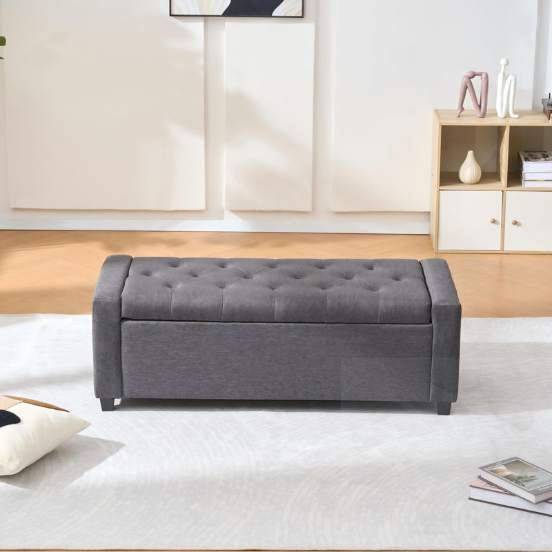 Banc de rangement rembourré avec accoudoirs, Gris