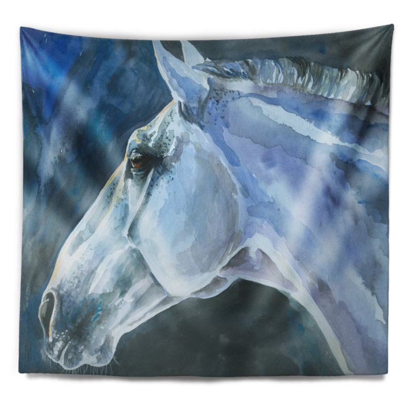 Tapisserie à l'aquarelle de cheval gris, H 50 po x l 60 po