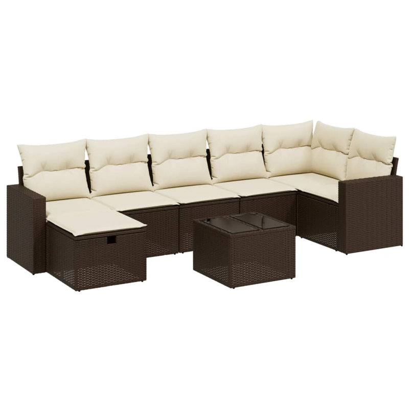 Ensemble de canapé de jardin Vidaxl en rotin de polyester brun, acier, grand verre trempé