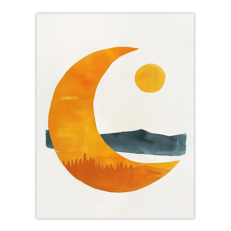 Abstract Crescent Moon Sun Sea Boho Wall Art Print