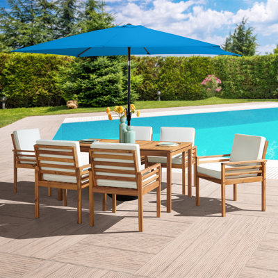 8 Piece Set Okemo Table w/6 Chairs 10"" Rectangulart Umbrell (Light Blue)