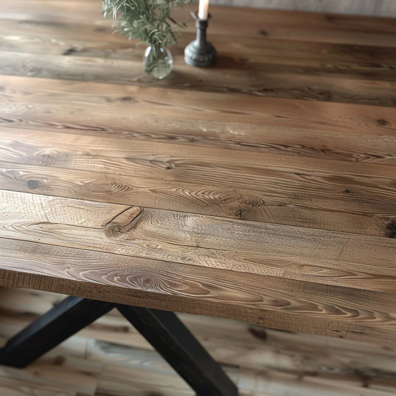 Reclaimed Rustic Wood Dining Table Slim X Legs, 76 cm H x 80 cm W x 200 cm D