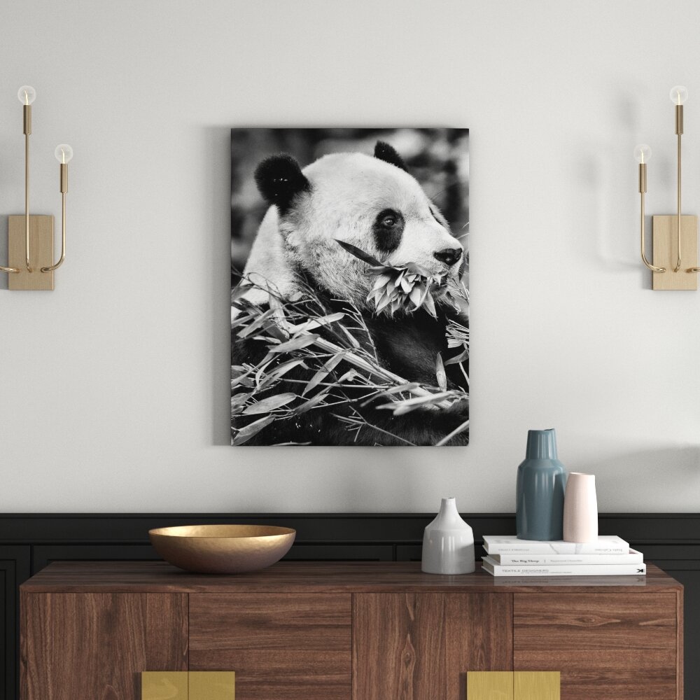 Leinwandbild Pandabär beim Fressen in Monochrom