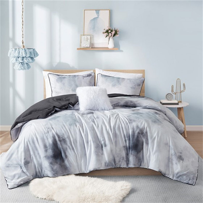 Watercolor Tie Dye Printed Comforter Set With Throw Pillow