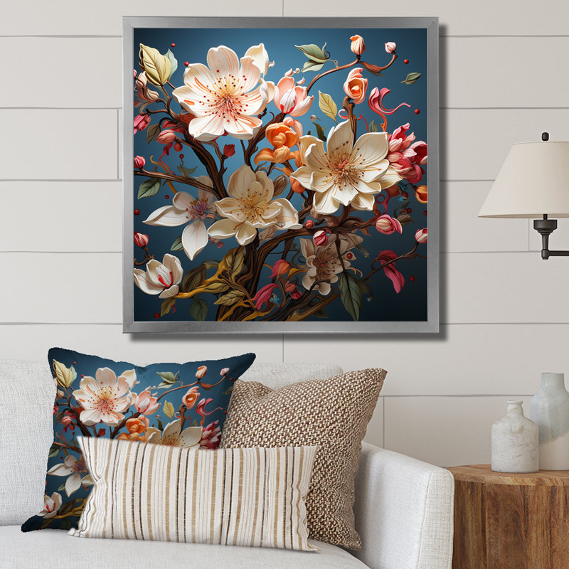 Doux chant de magnolia I, H 30 po x l 30 po x P 1 po, Cadre simple argenté