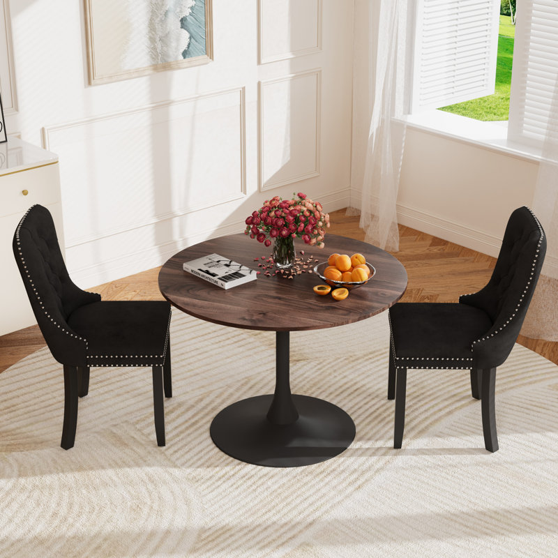 Ensemble repas rond à piédestal avec 2 chaises, Brun / Noir, Noir, noir, noir, noir