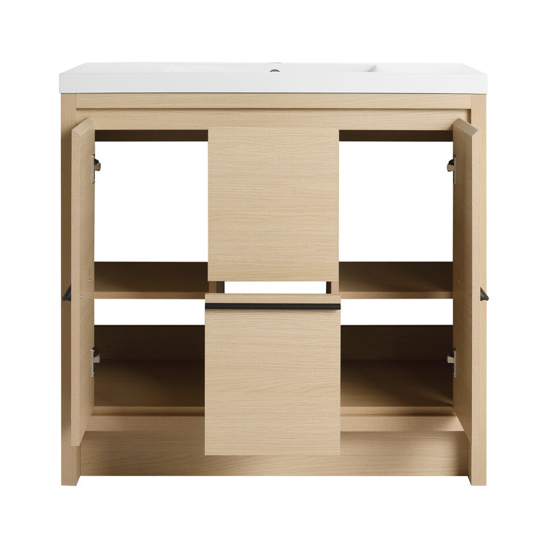 Meuble-lavabo 36 po avec lavabo en résine, meuble-lavabo autoportant avec 2 portes et 2 tiroirs, 35"
