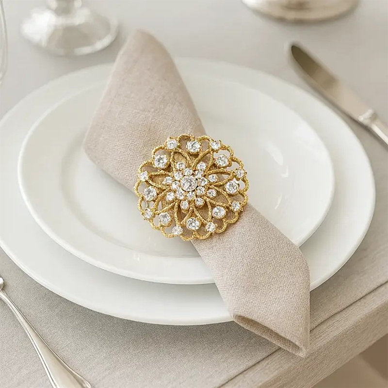 Rond de serviette Elegant Crystal Flower, Laiton