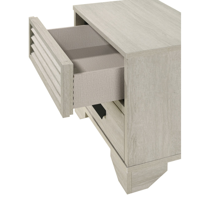 Table de chevet contemporaine en bois avec 2 tiroirs et finition beige