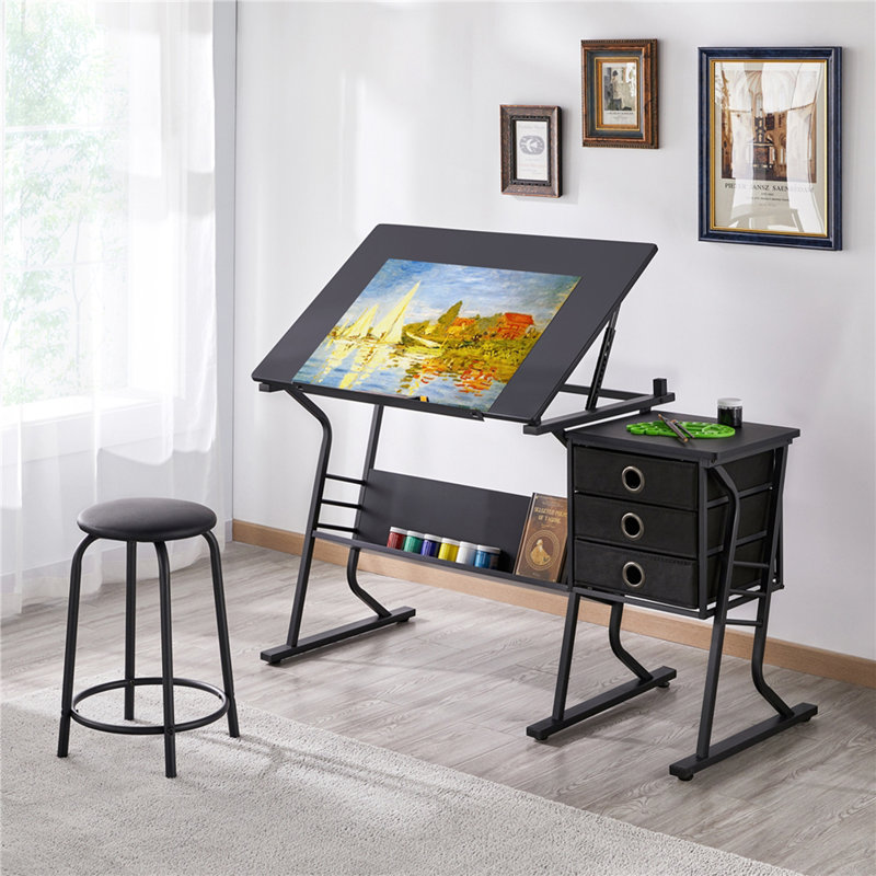 Ensemble de table à dessin et de chaises à hauteur réglable