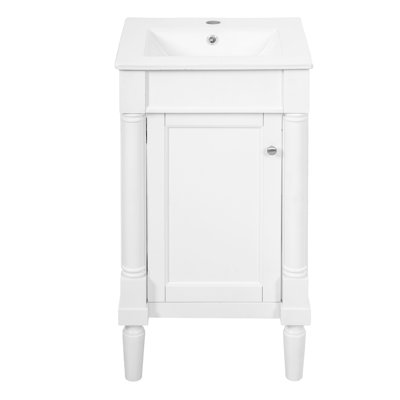18" French Style Bathroom Cabinet with Storage, Small Space Solution with Ceramic Sink, Adjustable Shelf, Soft-Closing Hinges