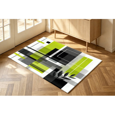 Tapis géométrique moderne, motif abstrait vert lime noir et blanc, antidérapant, décoration intérieure artistique pour salon, chambre, bureau, appartement, chambre d'étudiant