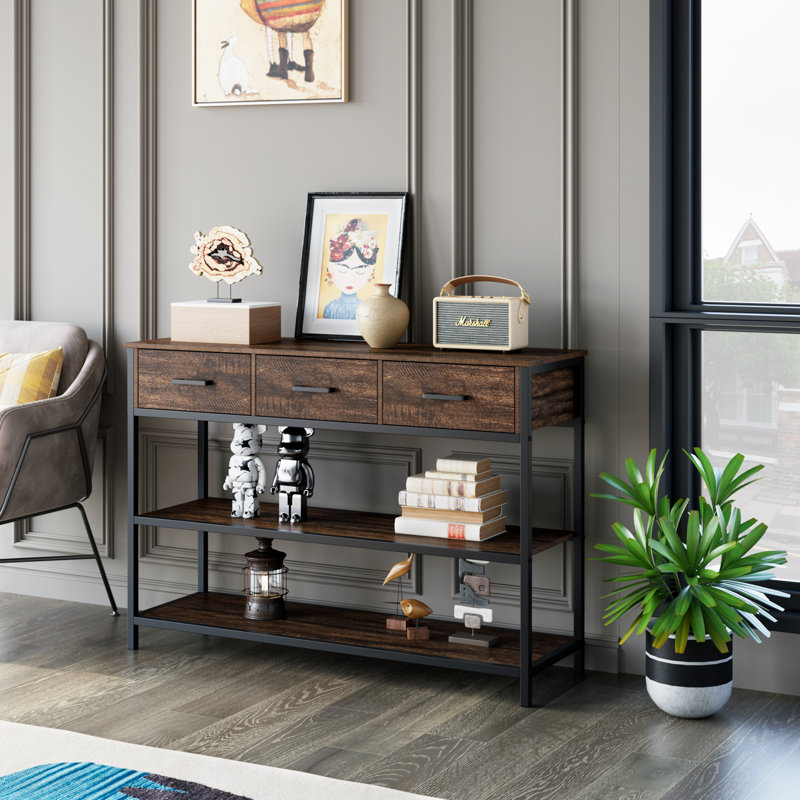 43.3" W 30.1" H Console Table With 3 Drawers and Open Storage Shelves, Espresso