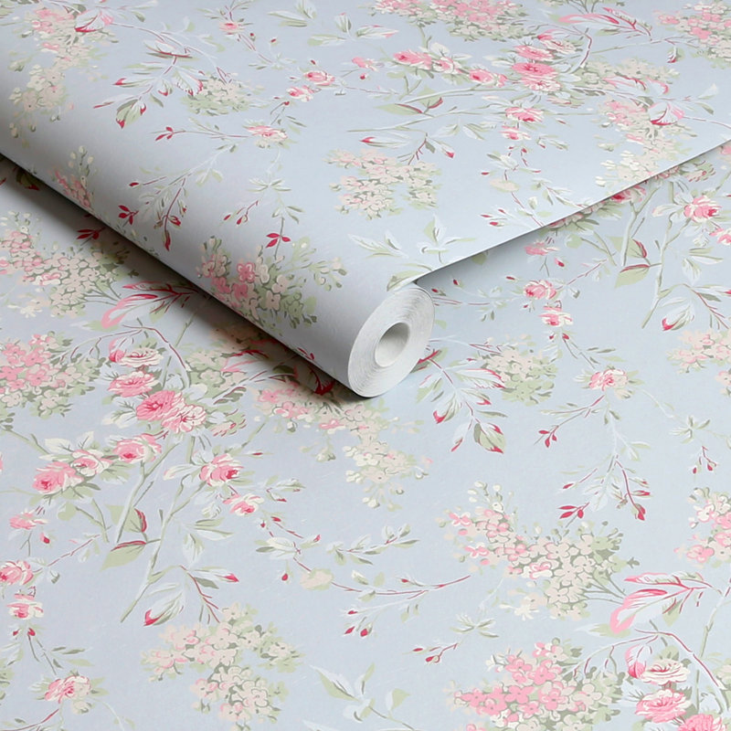 Rachel Ashwell Chelsea White Wallpaper, Blue