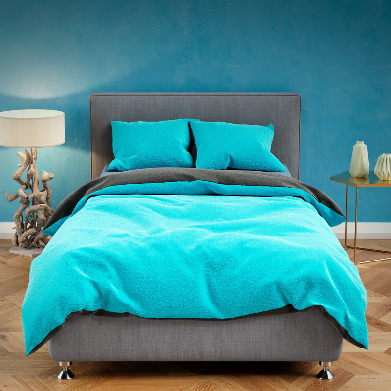 Chanson Bed Linen, Turquoise, 220 x 240 cm Duvet Cover Set with 2 Pillow Shams