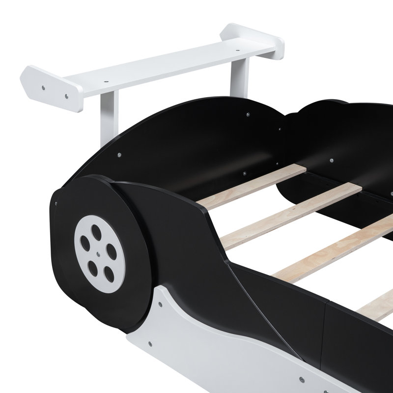 Lit simple en forme de voiture avec roues, noir - conçu pour une utilisation à long terme et confortable, Noir