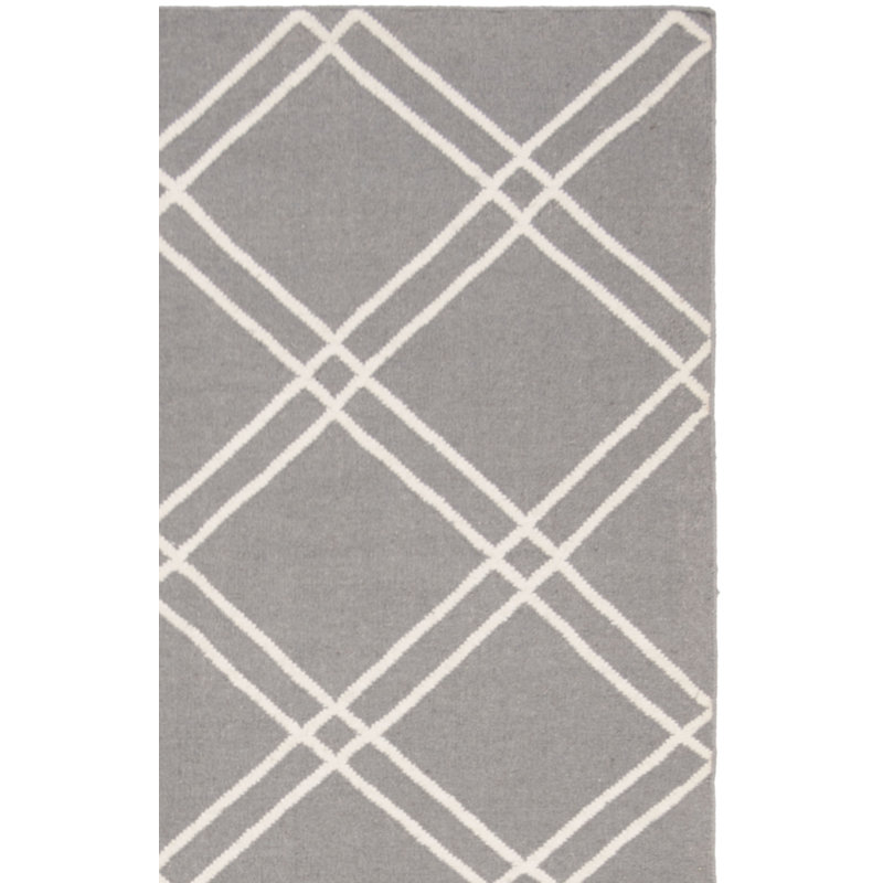 Rodgers Hand Woven Flat Weave Wool/Cotton Geometric Rug in Black/Gray, Square 6'