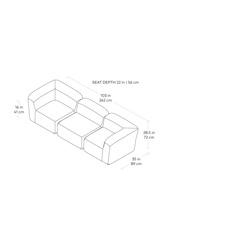 Circuit Modular 3-Pc Sofa, Huron Petal Performance Plainweave