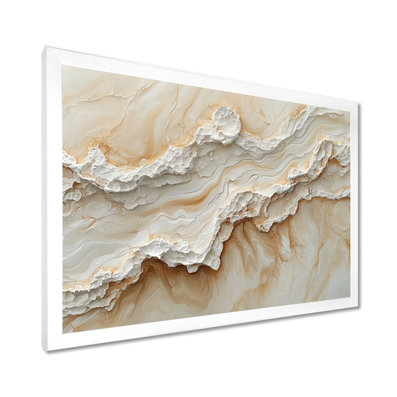 Art mural marbré doux et neutre, Woodmansee, H 12 po x l 20 po, Cadre simple, Blanc
