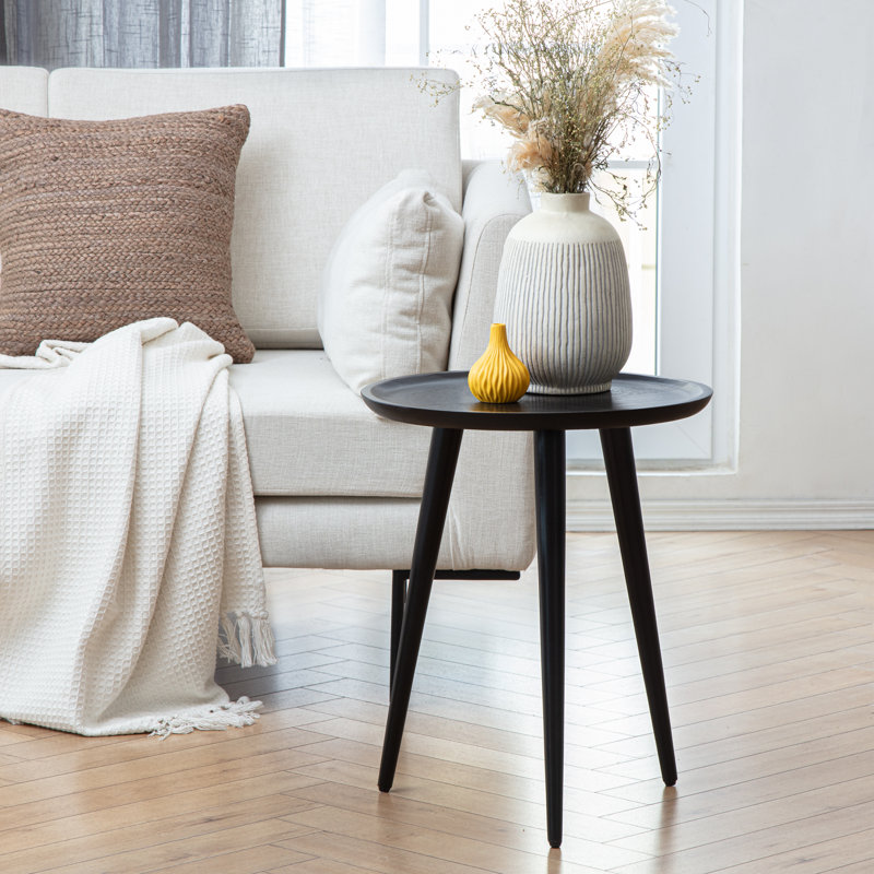 Morant 3 Legs Solid Wood Side Table, Black