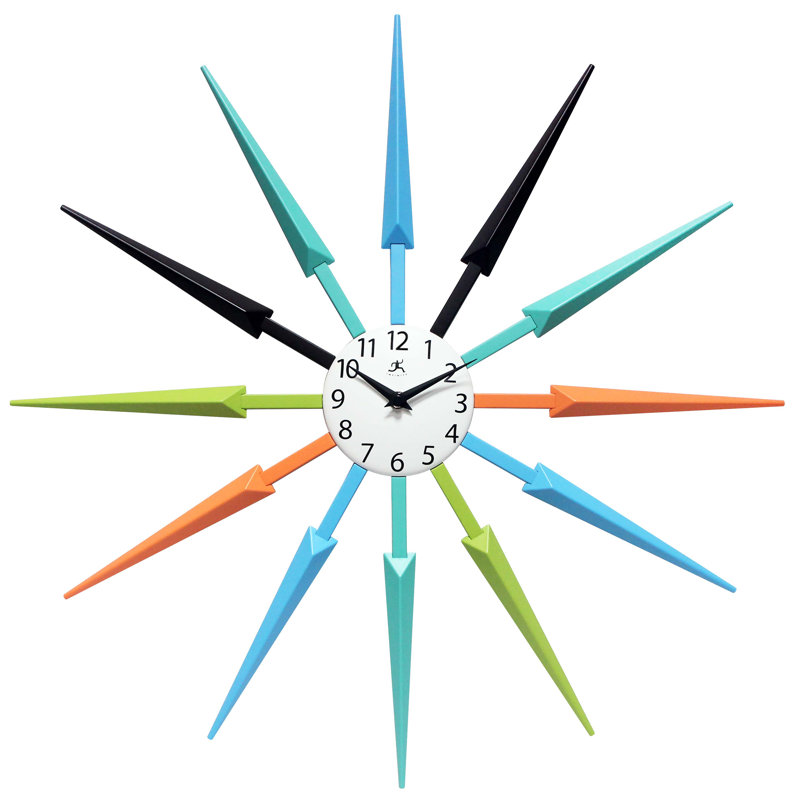 Horloge murale 24,5 pouces Donaway, Bleu / Orange / Noir