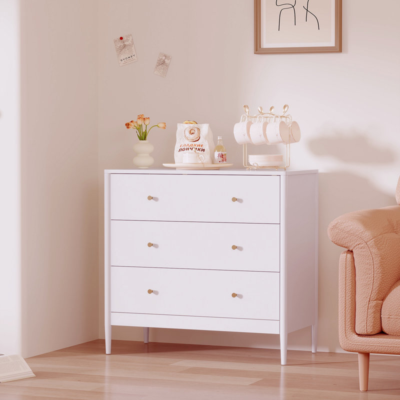 Commode 3 tiroirs, armoire de rangement blanche moderne, rangement en bois aggloméré pour les petits espaces et la vie sans encombrement