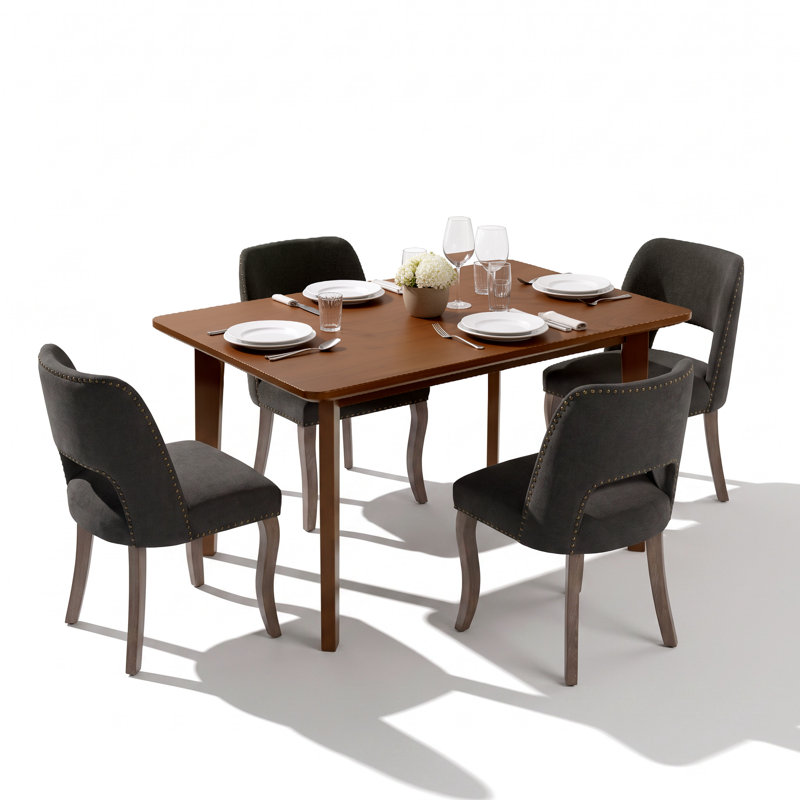 Ensemble de salle à manger 5 pièces à plateau rectangulaire en bois aggloméré avec sièges revêtus de tissu noir 4, Black
